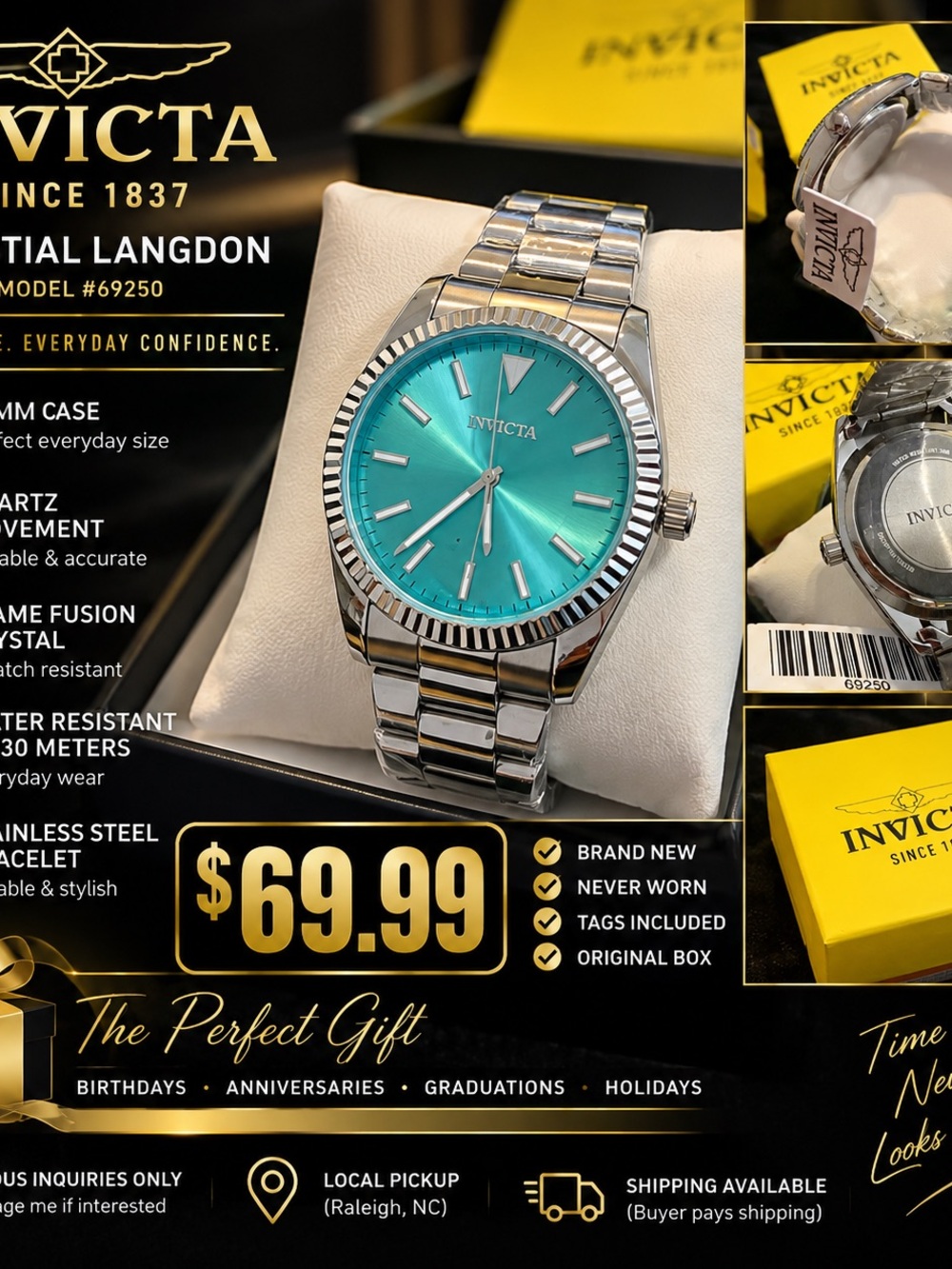 Invicta Men’s Silver Watch with Turquoise Dial